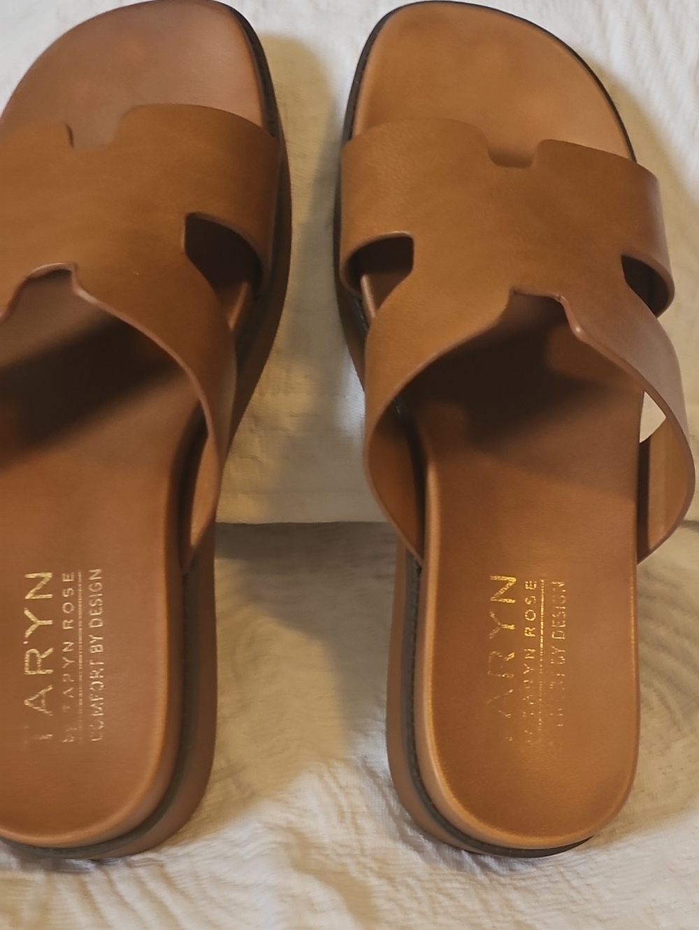 Taryn Rose Tan Leather Slide Sandals